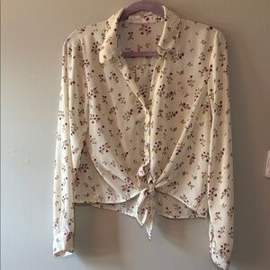 Pink Rose Cream Floral Button Down Shirt L